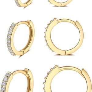 Sterling Silver Huggie Hoop Earrings Set 3 Pairs Hypoallergenic for Men Women